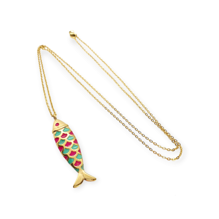 necklace steel gold fish1